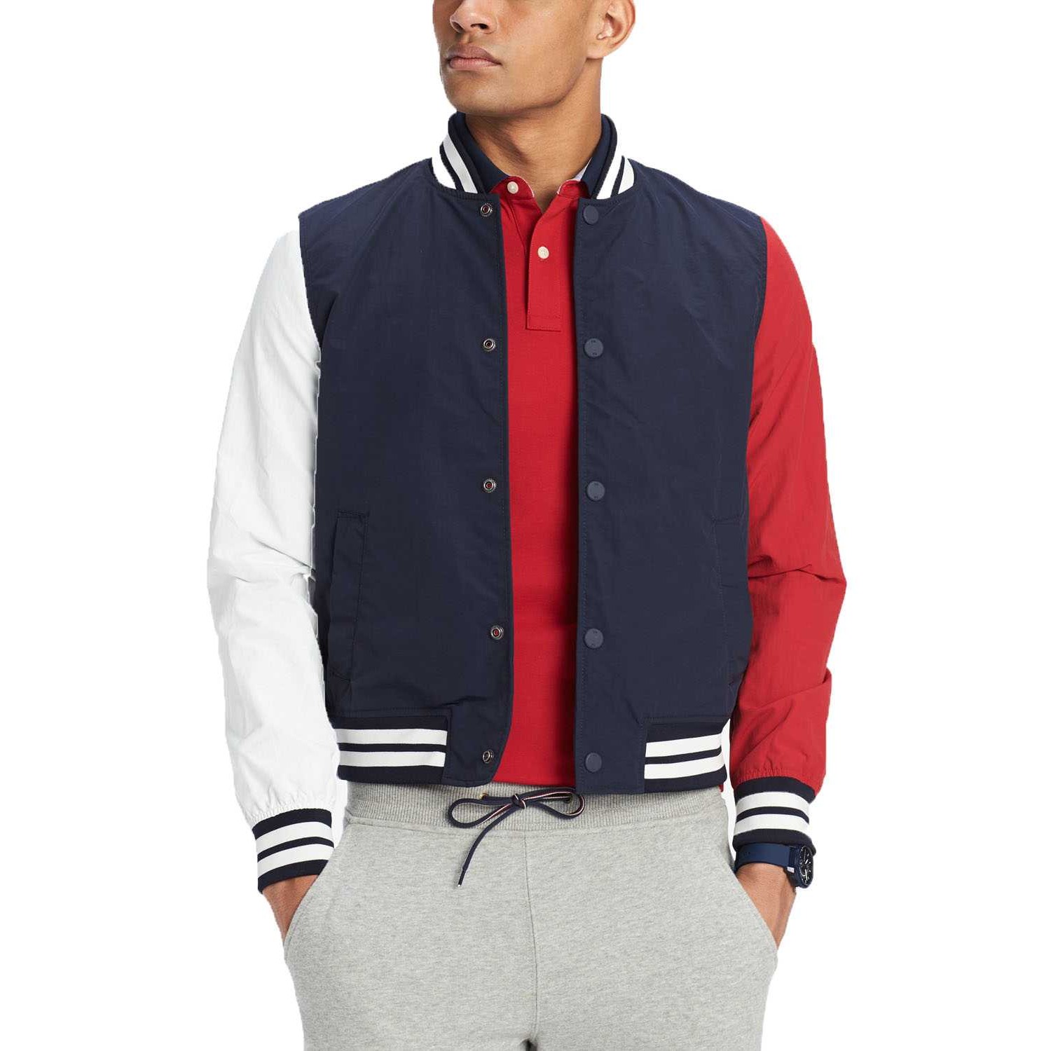 Colorblocked Baseball Jacket (Navy, XXL 