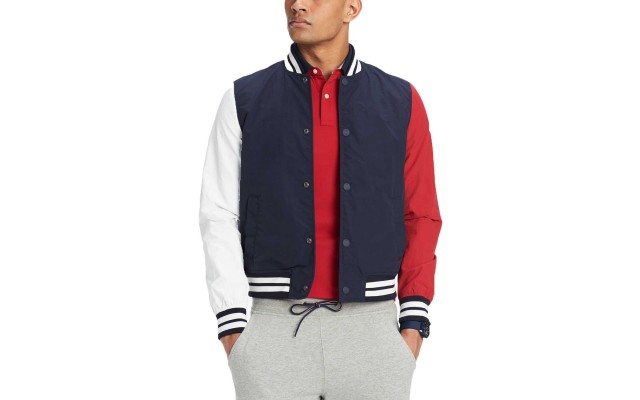  Men’s Colorblocked Baseball Jacket (Navy, XXL)