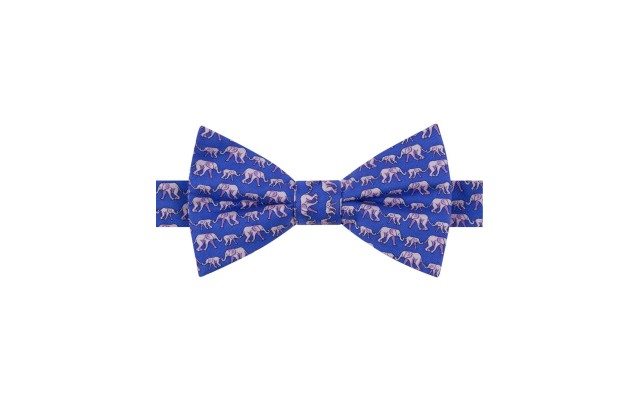  Men’s Elephant Print Pre-Tied Silk Bow Tie (Navy)