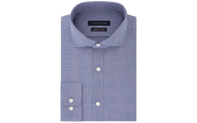  Men’s Fitted TH Flex Performance Stretch Moisture-Wicking Check Dress Shirt