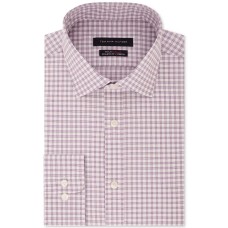 Tommy Hilfiger Men’s Fitted TH Flex Performance Stretch Moisture-Wicking Purple Check Dress Shirt (Soft Lilac, 16.5/36-37)