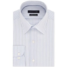 Tommy Hilfiger Men’s Regular-Fit TH Flex Non-Iron Supima Stretch Stripe Dress Shirt (Blue, 15.5X34-35)