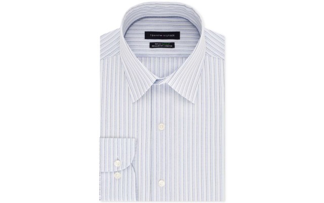  Men’s Regular-Fit TH Flex Non-Iron Supima Stretch Stripe Dress Shirt (Blue, 15.5X34-35)