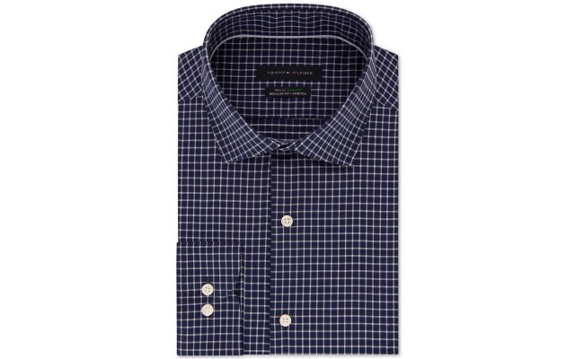  Men’s Slim-Fit Flex Performance Stretch Non-Iron Check Dress Shirt