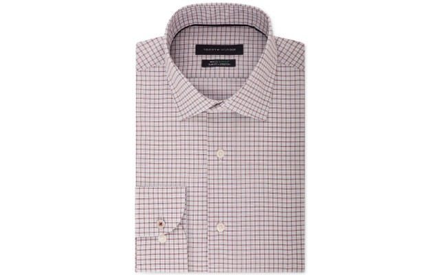  Men’s Slim-Fit Flex Performance Stretch Non-Iron Check Dress Shirt