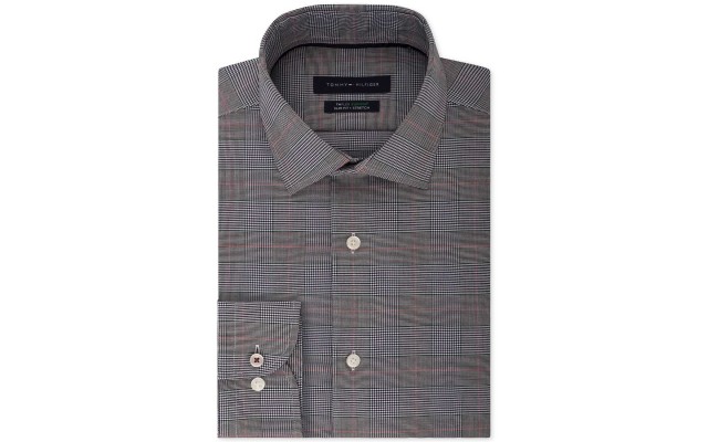  Men’s Slim-Fit Flex Performance Stretch Non-Iron Check Dress Shirt