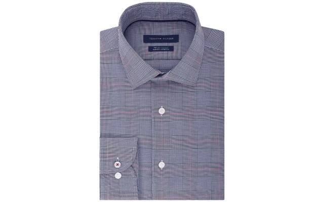  Men’s Slim-Fit Flex Performance Stretch Non-Iron Check Dress Shirt