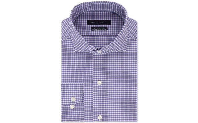  Men’s Slim-Fit Flex Performance Stretch Non-Iron Check Dress Shirt