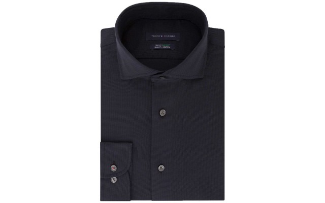  Men’s Slim-Fit Flex Performance Stretch Non-Iron Check Dress Shirt