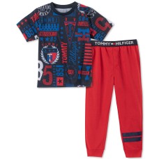 Tommy Hilfiger Toddler, Little & Big Boys 2-Pc. Collegiate Pajama Set (Red, XXS/2-3 yrs)
