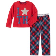 Tommy Hilfiger Toddler, Little & Big Girls 2-Pc. Plaid Pajama Set (Bright Red, 12-14)