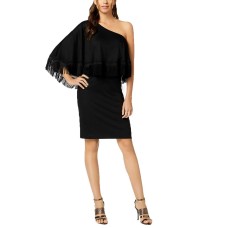 Trina Turk Eastside One-Shoulder Fringe Dress (Black, S)