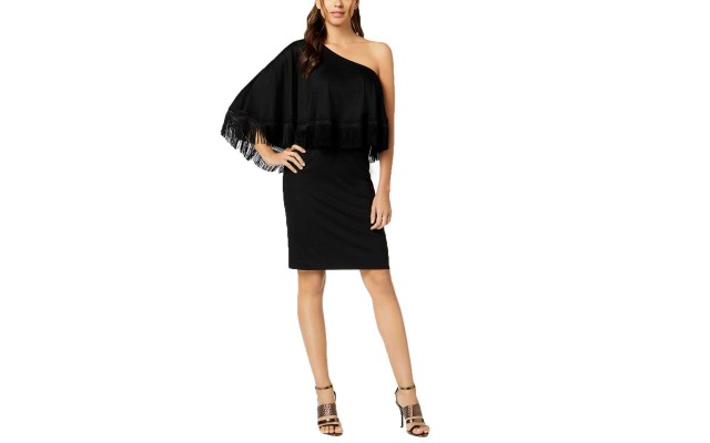  Eastside One-Shoulder Fringe Dress (Black, S)