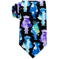 Trolls Dreamworks Mens Watercolor Diamond Necktie Classic (Black/Blue)