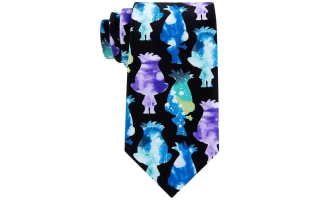 Trolls  Mens Watercolor Diamond Necktie Classic (Black/Blue)