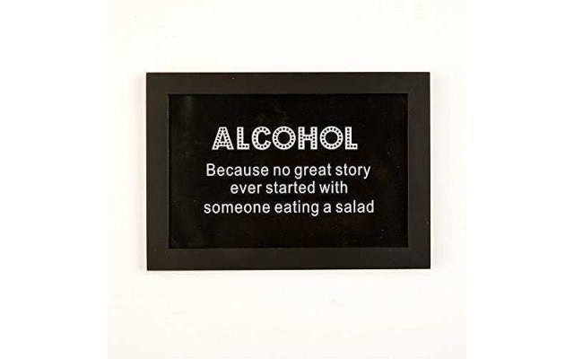 Two's Company 51121-B9-12 Alcohol-Because No Great Story Ever Started with Someone Eating A Salad Framed Wall Art, Black