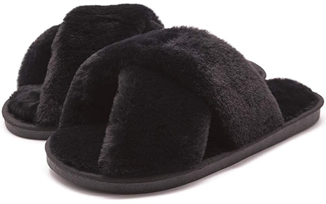  Women’s Cross Band Soft Plush Fluffy Furry Fleece House Indoor or Outdoor Ladies’ Slide Slippers