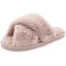  Women’s Cross Band Soft Plush Fluffy Furry Fleece House Indoor or Outdoor Ladies’ Slide Slippers