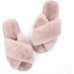  Women’s Cross Band Soft Plush Fluffy Furry Fleece House Indoor or Outdoor Ladies’ Slide Slippers