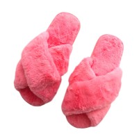 U-slide Women’s Cross Band Soft Plush Fluffy Furry Fleece House Indoor or Outdoor Ladies’ Slide Slippers