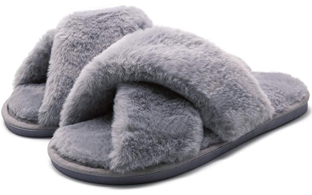  Women’s Cross Band Soft Plush Fluffy Furry Fleece House Indoor or Outdoor Ladies’ Slide Slippers