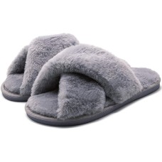 U-slide Women’s Cross Band Soft Plush Fluffy Furry Fleece House Indoor or Outdoor Ladies’ Slide Slippers