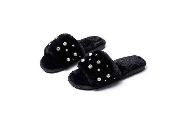  Women’s Cross Band Soft Plush Fluffy Furry Fleece House Indoor or Outdoor Ladies’ Slide Slippers