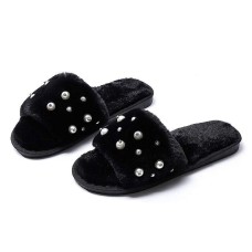 U-slide Women’s Cross Band Soft Plush Fluffy Furry Fleece House Indoor or Outdoor Ladies’ Slide Slippers