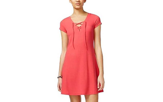  Juniors Lace Up Rib Knit Dress