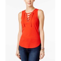 Ultra Flirt Juniors’ Sleeveless Lace-Up Tank Top,SIZE LARGE