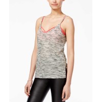 Ultra Flirt Women's Junior Printed High Low Tank Top, Heather Grey/Coral, Small