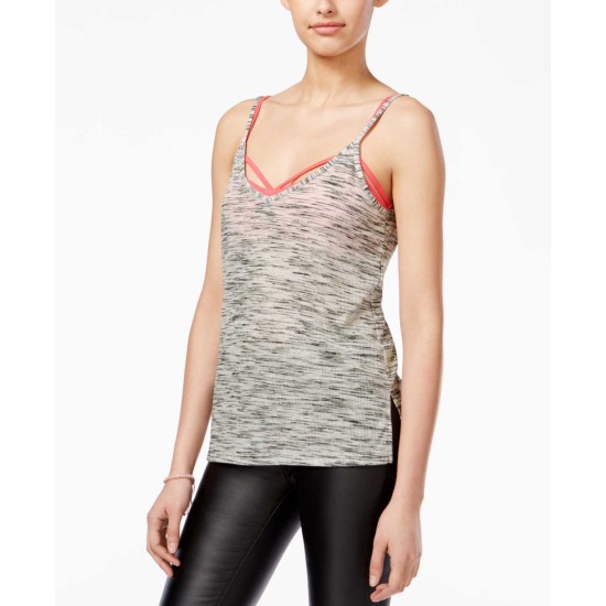  Women's Junior Printed High Low Tank Top, Heather Grey/Coral, Small