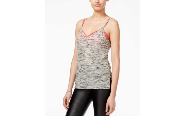  Women's Junior Printed High Low Tank Top, Heather Grey/Coral, Small