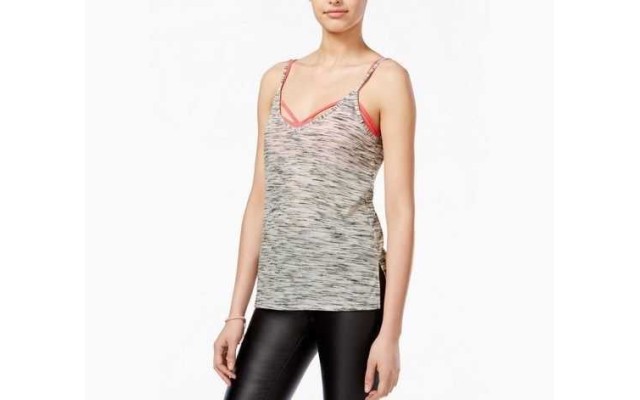  Women's Junior Printed High Low Tank Top, Heather Grey/Coral, X-Large