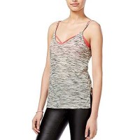 Ultra Flirt Women's Junior Printed High Low Tank Top, Heather Grey/Coral, Medium