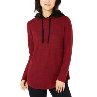 Ultra Flirt Women’s Marled Faux Sherpa-trimmed Hoodie (Red/Black, L)