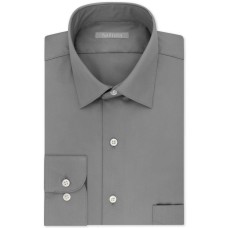 Van Heusen Men’s Classic/Regular Fit Lux Sateen Solid Dress Shirt (Gray, 15×32-33)