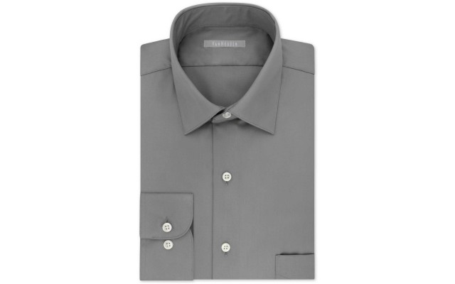  Men’s Classic/Regular Fit Lux Sateen Solid Dress Shirt (Gray, 15×32-33)