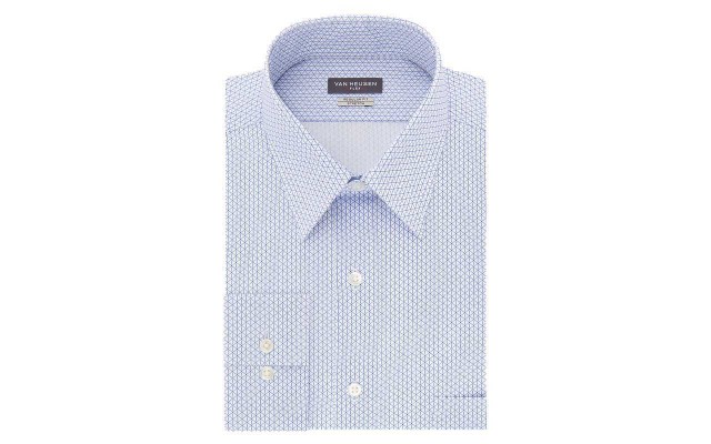  Men’s Wrinkle-Free Flex Collar Long Sleeve Twill Pattern Dress Shirt (Blue)