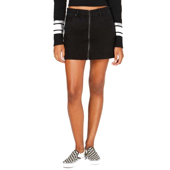  Juniors’ Full-Zip Cotton Mini Skirt (Black/11)
