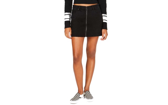  Juniors’ Full-Zip Cotton Mini Skirt (Black/11)