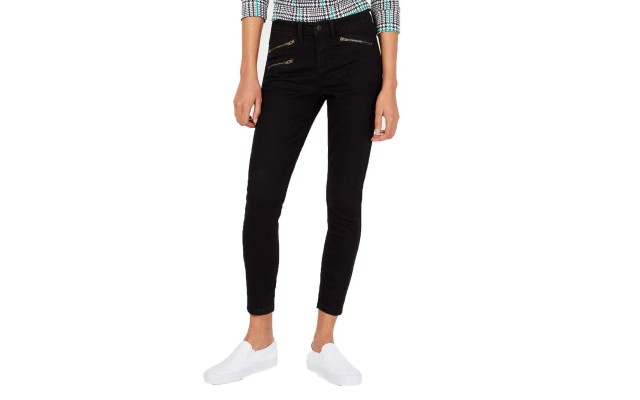  Juniors’ Moto-Zip High-Rise Skinny Jeans (Black)