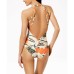  Printed Plunging Strappy-Back Cheeky One-Piece Swimsuit (White, 14)