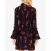  Women’s Fold-Over Collar Botanical Flare Dress (Rich Black, 14)