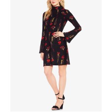 Vince Camuto Women’s Fold-Over Collar Botanical Flare Dress (Rich Black, 14)