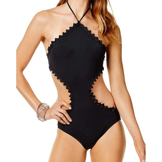  Women’s Sea Scallops Triangle Scallop High Neck Monokini One-Piece Swimsuit