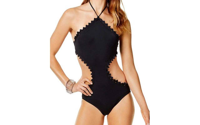  Women’s Sea Scallops Triangle Scallop High Neck Monokini One-Piece Swimsuit