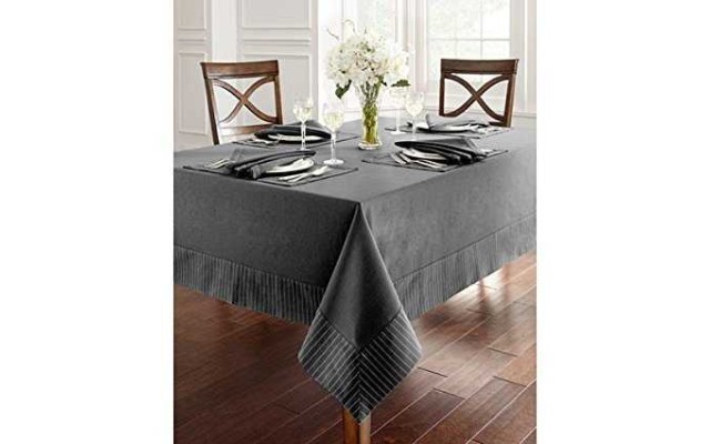 Waterford Rigato Tablecloth 52″ x 70″ ‑ Platinum Oblong