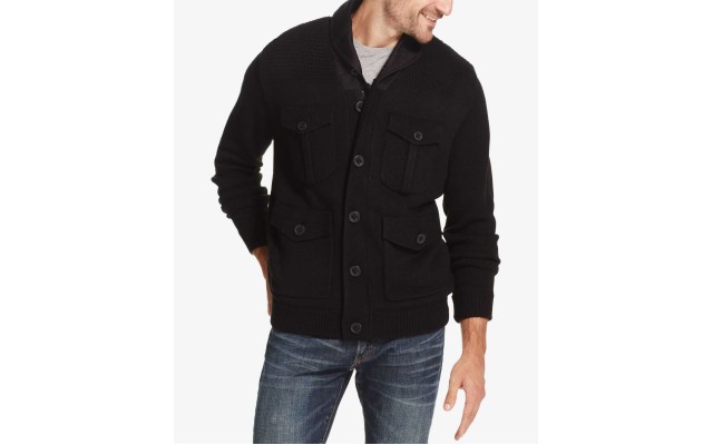  Men’s 4-Pocket Fleece-Lined Sweater (Black, Medium)