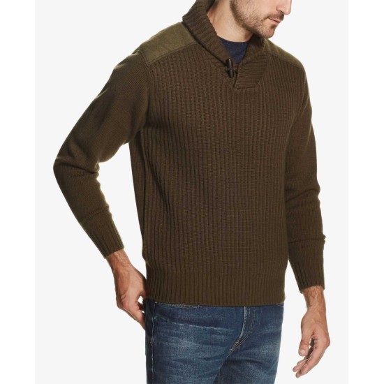  Mens Ribbed Toggle Shawl-Collar Sweater (Military Olive, S)